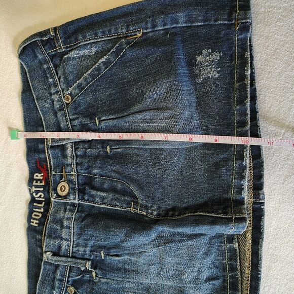 Vtg Hollister Micro Mini Denim Pleated Low Rise Skirt Y2K Distressed Size 0 - Picture 5 of 9